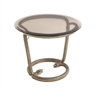 高端轻奢纯铜蛇头边几设计师客厅现代小茶几创意感钢化玻璃角几