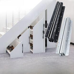 重型楼梯底座柜滑轨底部伸缩鞋柜酒柜拉出轨道加厚三段承重轨道五