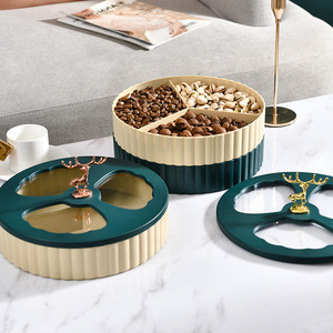 年货【双层加厚款】金色麋鹿轻奢零食盒糖果盒干果盘北欧风家用