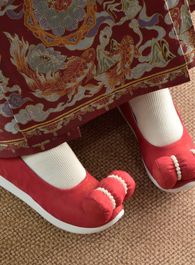 锦袍仙古风汉服鞋子女增高小枕头厚底云头古装翘头履布鞋婚鞋登云