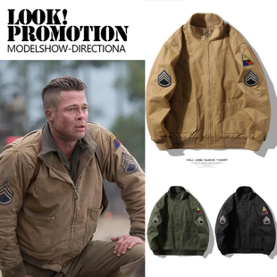 潮牌美式复古硬汉工装 秋冬户外军迷狂怒1942坦克服男MA1飞行夹克