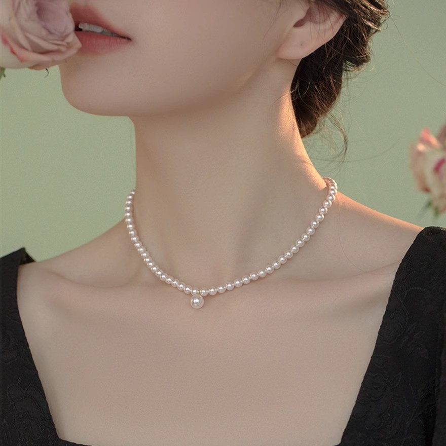 18K金淡水珍珠项链女5-8mm锁骨颈链轻奢气质高级感百搭少女感