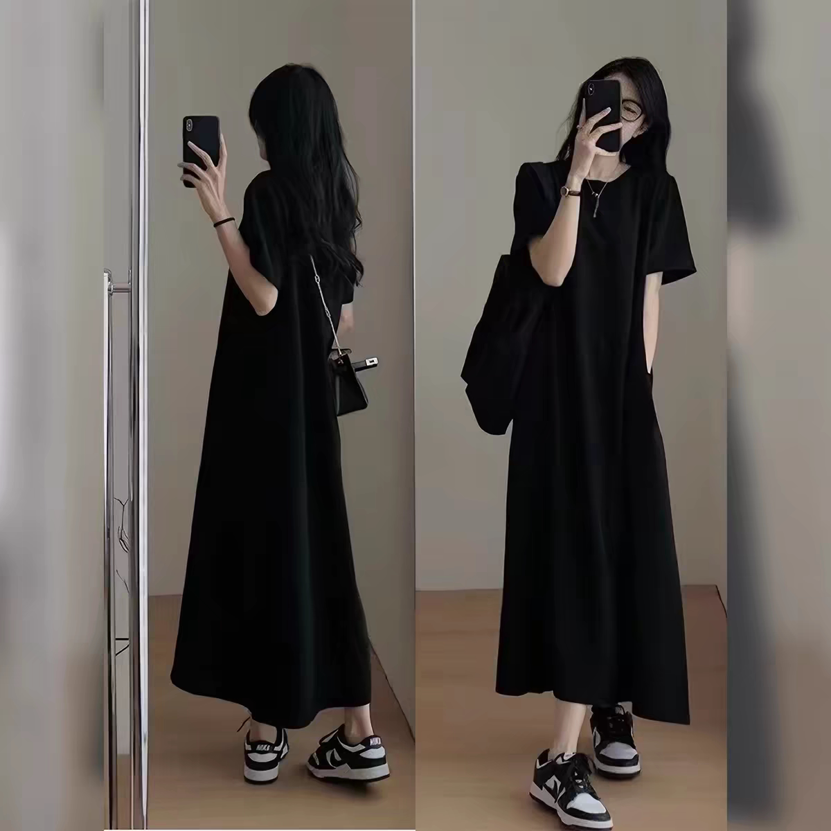 孕妇装2026新款夏季法式复古赫本风长裙宽松显瘦小个子孕妇连衣裙