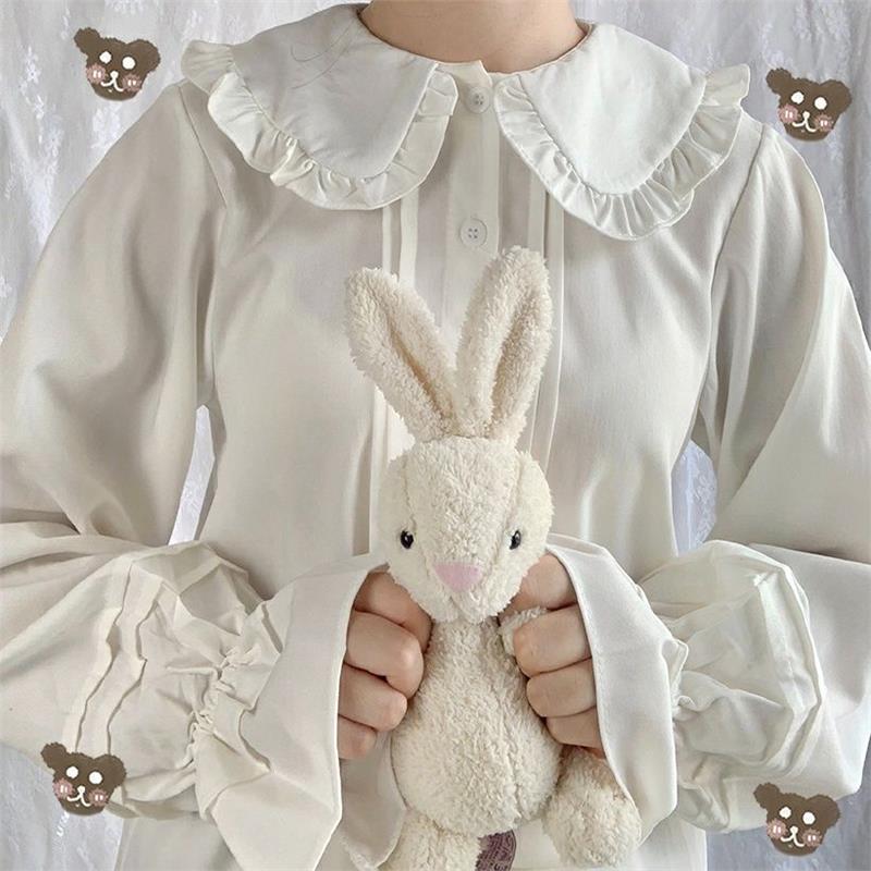 日系少女软妹lolita内搭娃娃领衬衣长袖大翻领学院jk衬衫可爱