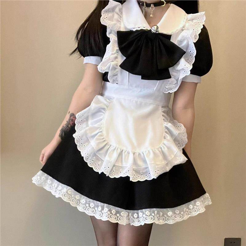 黑白女仆装服洛丽塔可爱萌大蝴蝶结连衣裙cosplay动漫围裙lolita