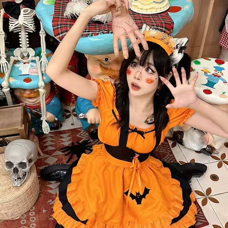 可爱南瓜裙女仆装cosplay蝙蝠吸血鬼lolita连衣裙万圣节服装