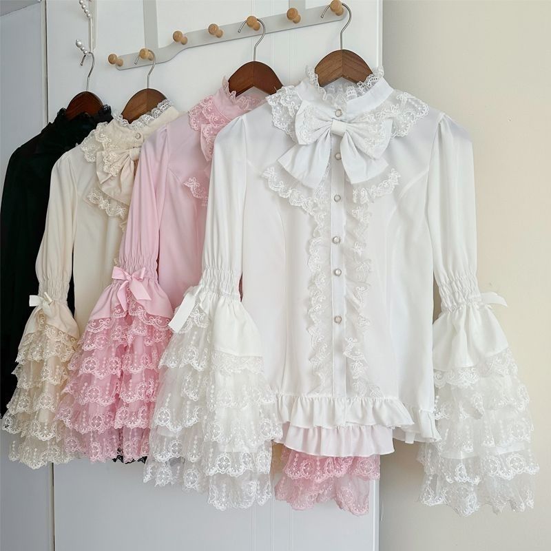 Lolita洋装甜美可爱蕾丝dolllolita姬袖衬衫长袖jsk内搭衬衫上衣