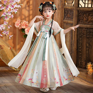 汉服2024新款儿童女秋季古风襦裙短袖连衣裙薄款女童唐装中国风秋