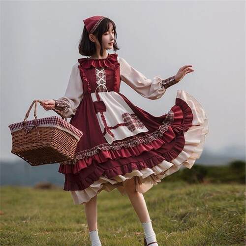 小红帽全套Lolita秋冬春夏款洛丽塔斗篷Lolita连衣裙套装op连衣裙