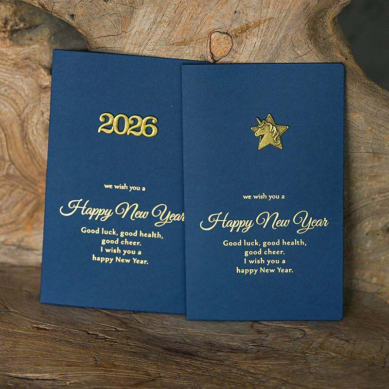 元旦贺卡红色过年创意2026年新年贺卡烫金高级感新年元旦卡片定制