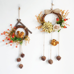 墙上装饰品挂件仿真花动物小鸟挂墙房门餐厅房间布置家居花环壁挂
