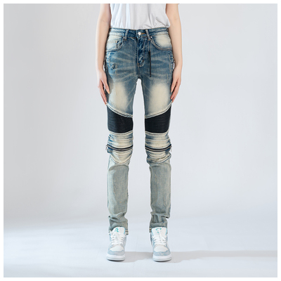 AMR Skinny Ripped Jeans牛仔裤男美式高街堆积感拼接修身小脚裤