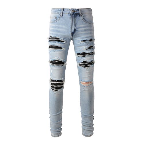 AMR Skinny Ripped Jeans 牛仔裤男美式高街街头破洞补丁小脚裤
