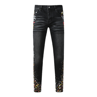 AMR Skinny Ripped Jeans 牛仔裤男美式高街做旧泼墨堆积感小脚裤