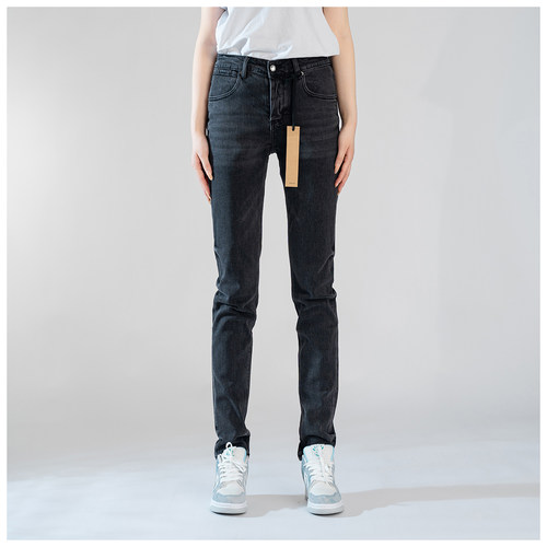 KUS jeans牛仔裤男修身显瘦欧美式高街基础款灰色做旧修身小脚裤