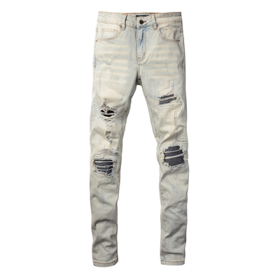 AMR Skinny Ripped Jeans 牛仔裤男美式高街做旧破洞补丁小脚裤