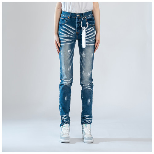 PUR jeans牛仔裤男修身显瘦欧美式高街泼墨基础款潮牌修身小脚裤