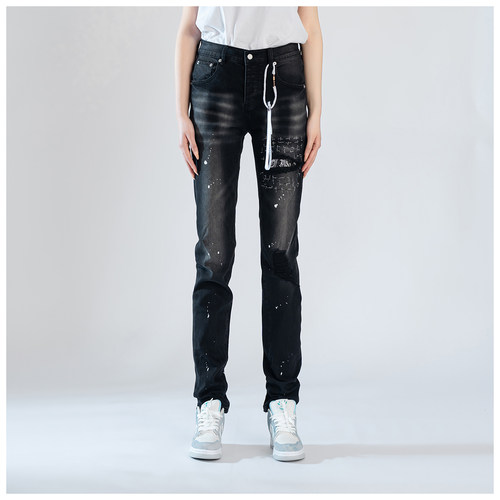 PUR jeans牛仔裤男修身显瘦欧美式高街破洞乞丐潮牌修身小脚裤