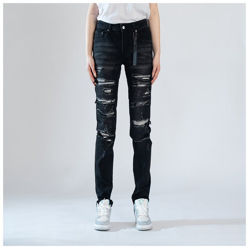 AMR Skinny Ripped Jeans 牛仔裤男美式高街破洞堆积修身小脚裤