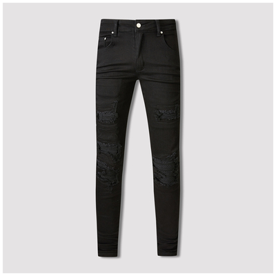 AMR Skinny Ripped Jeans 牛仔裤男美式高街破洞补丁修身小脚裤
