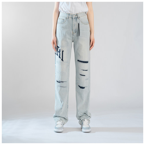 AMR Ripped Jeans牛仔裤男宽松直筒裤美式高街破洞潮牌休闲阔腿裤
