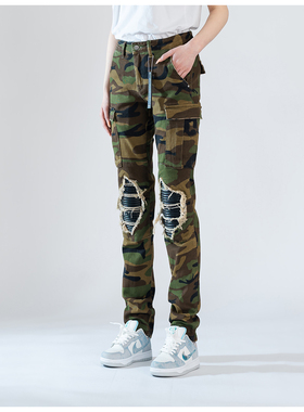 AMR Skinny Ripped Jeans 牛仔裤男美式高街破洞堆积修身小脚裤