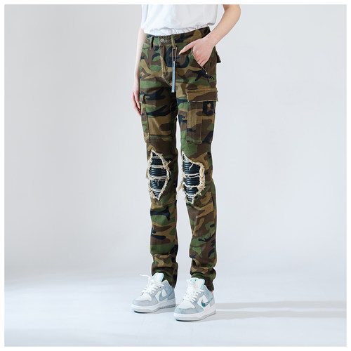 AMR Skinny Ripped Jeans 牛仔裤男美式高街破洞堆积修身小脚裤