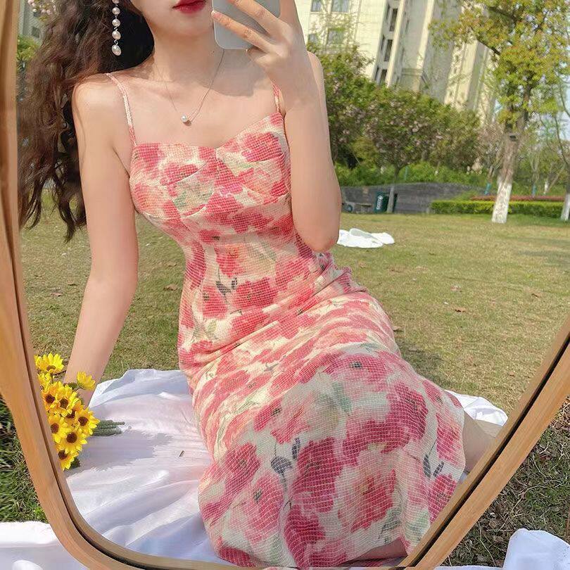 法式吊带碎花连衣裙女夏