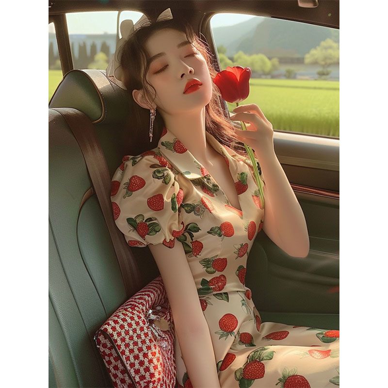 法式高级感米杏色草莓印