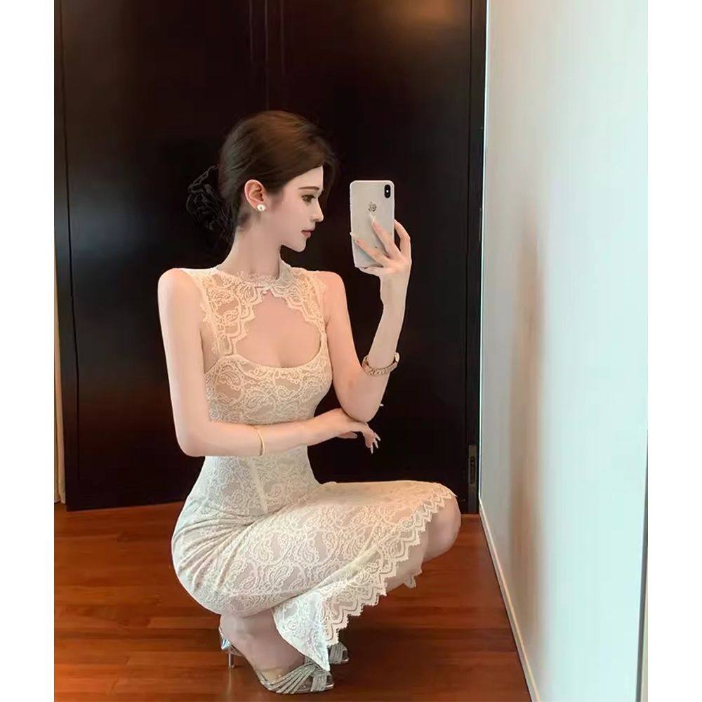 纯欲风蕾丝镂空连衣裙女
