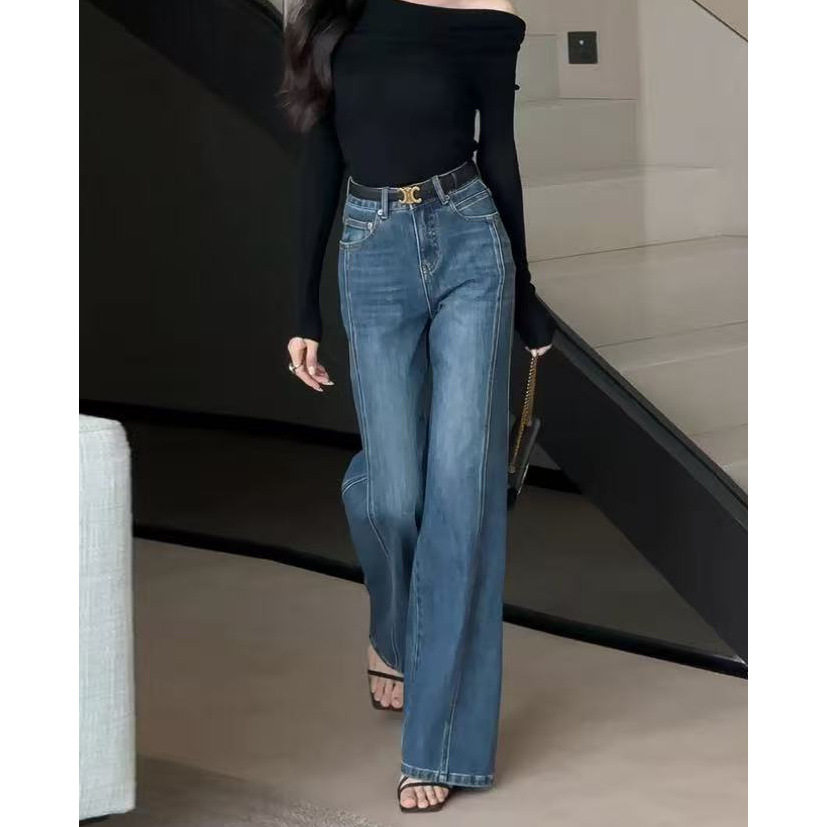 美式高腰复古蓝弹力喇叭牛仔裤女2026春季新款休闲拖地裤阔腿长裤