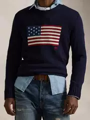 New American Flag Sweater, Unisex Knitted Sweater with the American Flag Design