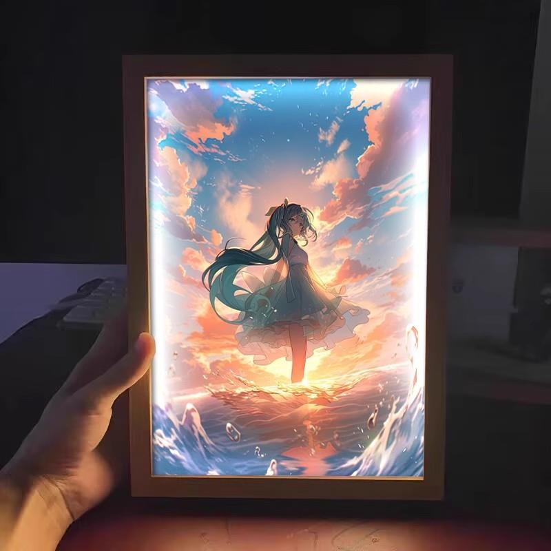 初音未来灯光画 画miku周边发光装饰画 画床头二次元动漫氛围小夜