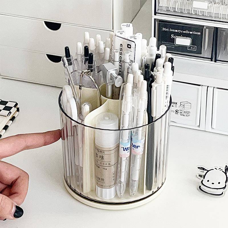 旋转笔筒收纳盒学生桌面男孩女孩文具亚克力大容量简约放笔储物盒
