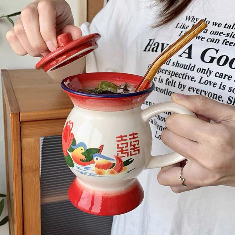 直播间引道具流搞怪痰盂杯子怀旧老式夜壶杯陶瓷水杯家用留人神器