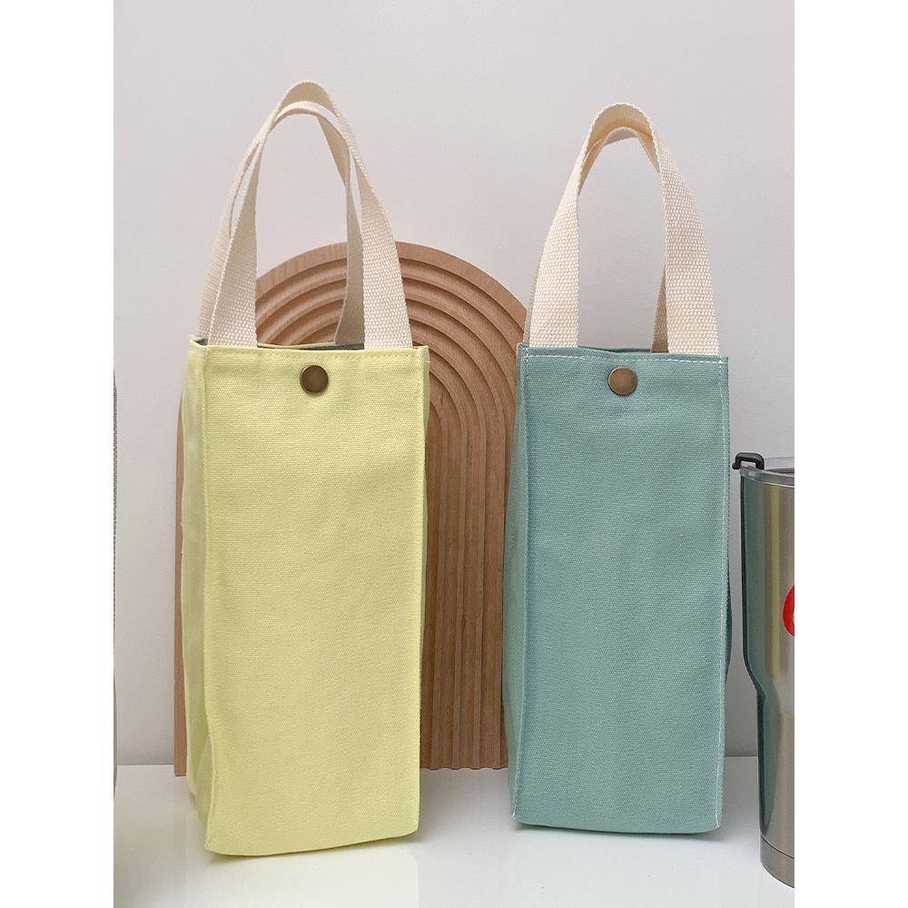 帆布包手提小包 方形水桶包保温卡通杯套水杯手提袋帆布袋ins日系