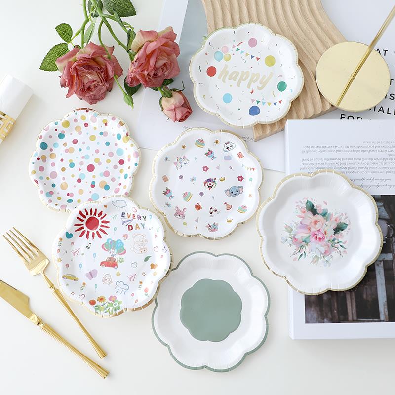 周岁生日布置场景装饰派对装饰一次性纸盘6寸骨碟水果零食小盘子