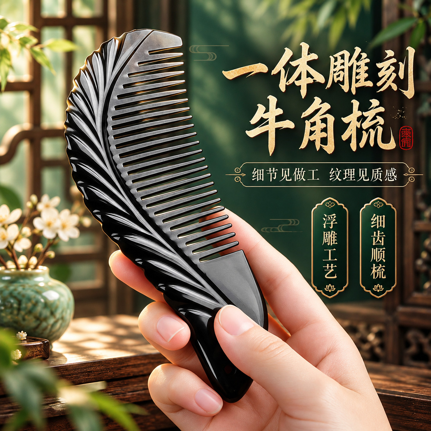 天然牛角正品细齿按摩梳