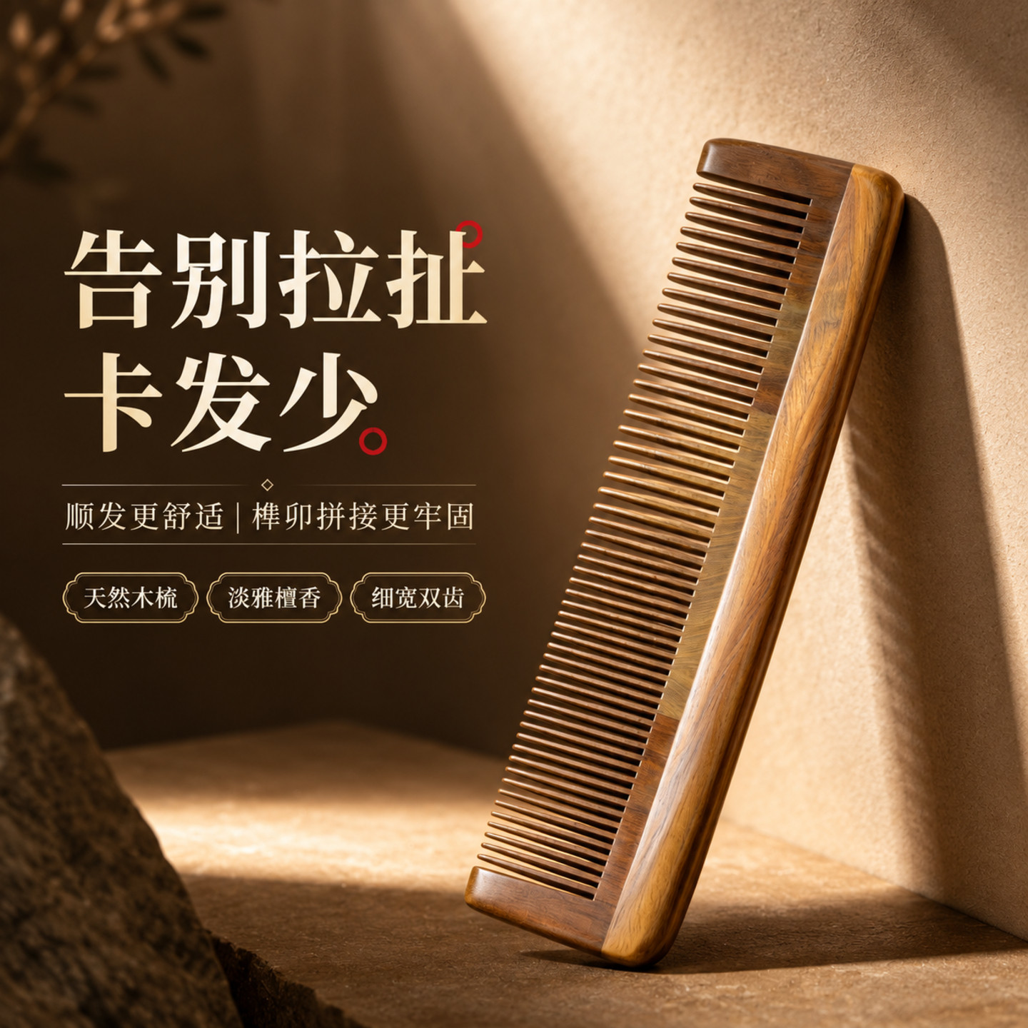 天然绿檀木加厚头皮按摩梳
