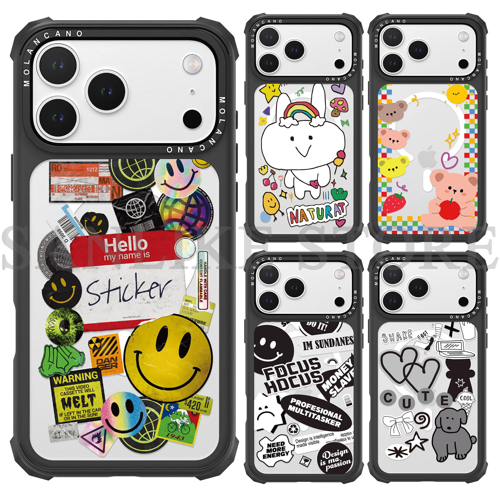 韩国molancano苹果磁吸防摔手机壳创意笑脸可爱小熊小狗适用iphone17promax透明16pro保护套15卡通14/13外壳