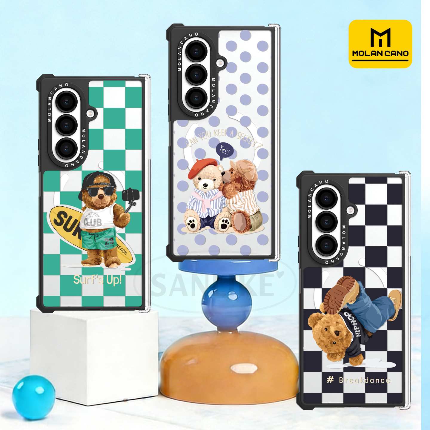 韩国MOLANCANO三星Galaxy Z Fold7手机壳折叠屏中轴铰链保护壳可爱波点萌熊透明轻薄防摔专用外壳磁吸保护套