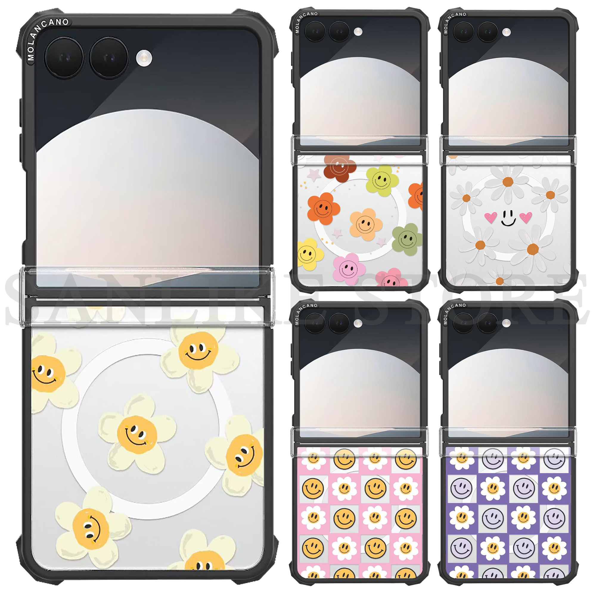 韩国MOLANCANO三星Galaxy Z Flip7手机壳折叠屏中轴铰链保护套6磁吸笑脸雏菊清新简约透明轻薄防摔5外壳ins风