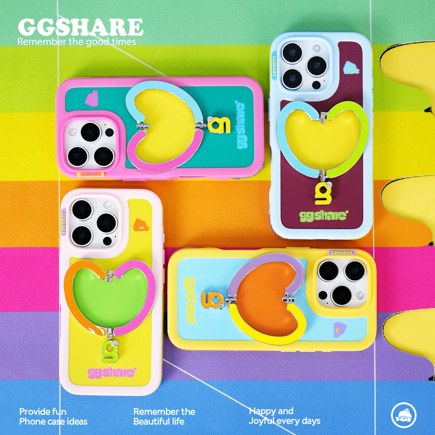 GGSHARE寄居蟹原创怦怦心动手机壳金属支架一体支点壳适用苹果iPhone17promax保护套新款防摔16pro多巴胺彩色