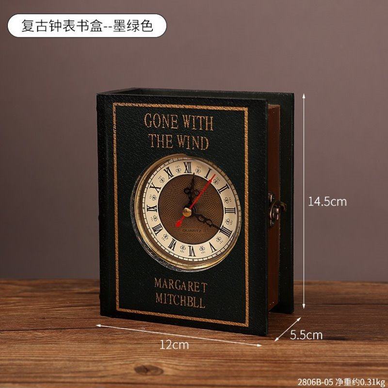 收纳盒书形做钟表店铺木质复古收纳防尘木盒家居北欧摆设旧装饰品
