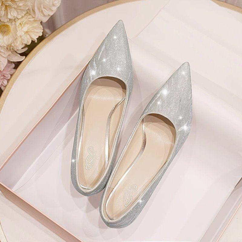 穿鞋不累女婚鞋孕妇两年新娘主婚纱脚秀禾粗新款2024法式水晶跟鞋