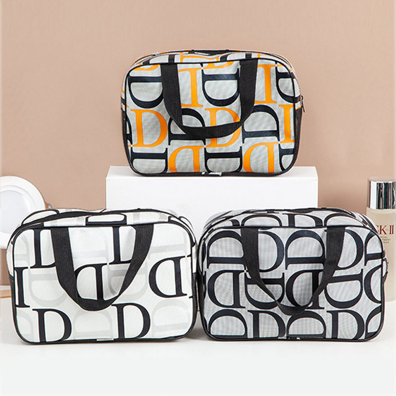 简约男士洗漱收纳袋网红便携防水学生游泳浴包镂空加厚化妆包网兜