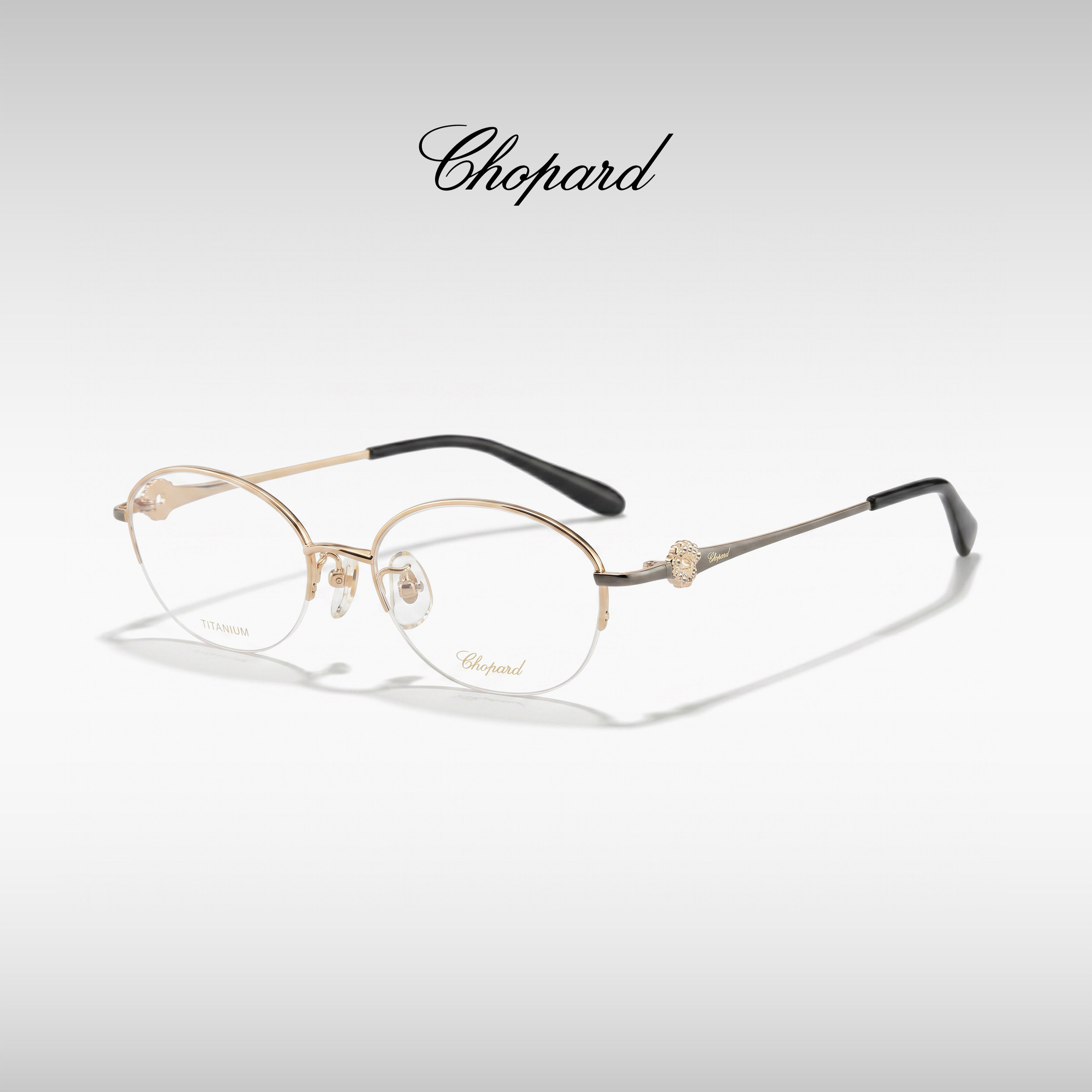 萧邦眼镜框女士CHOPARD优雅椭圆半框商务复古钛金属眼镜架VCHL72J