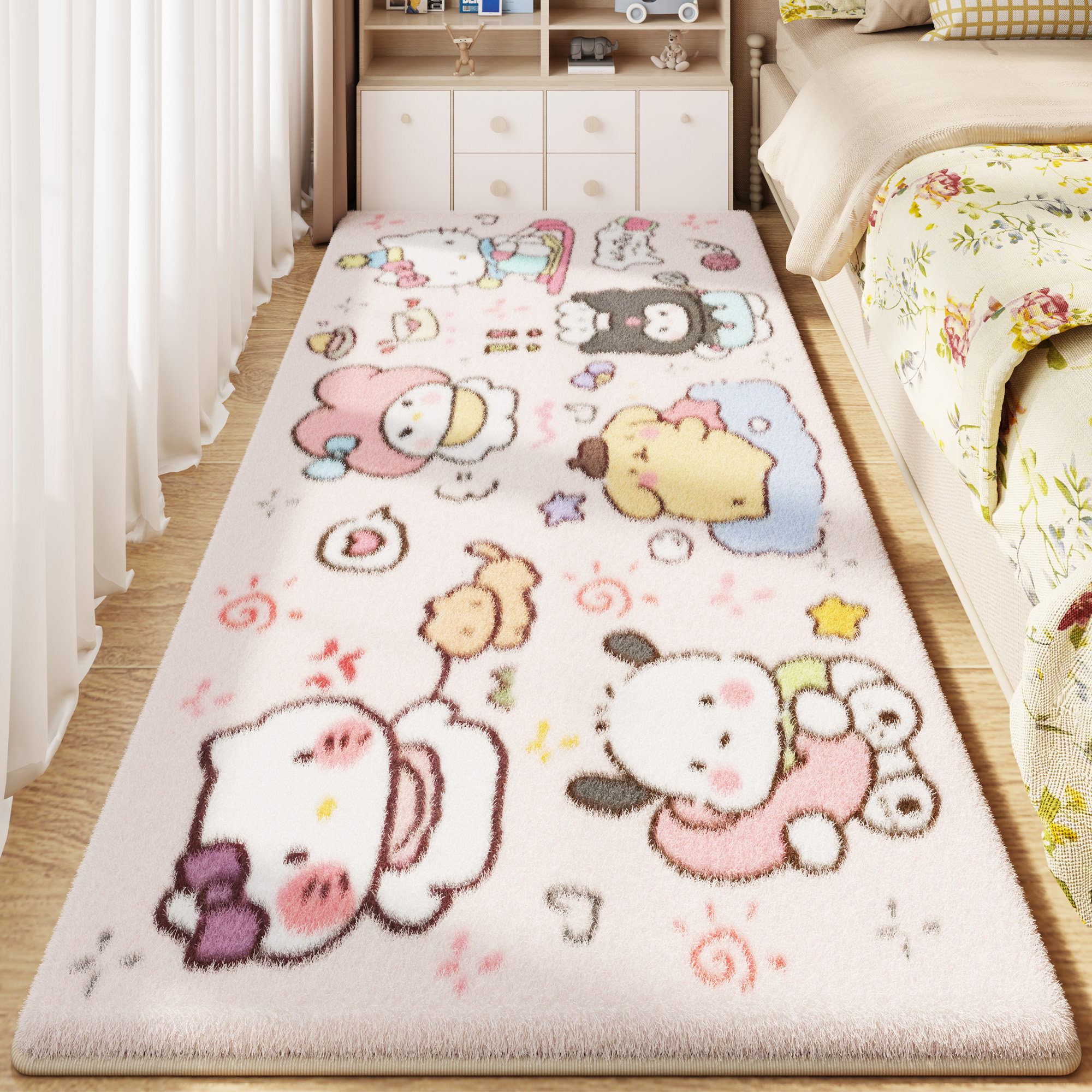 儿童地毯卧室床边毯卡通可爱女孩房间床前防摔加厚长条地垫耐脏,居家布艺,地毯,淘宝优惠券,粉丝福利购,淘宝优惠卷