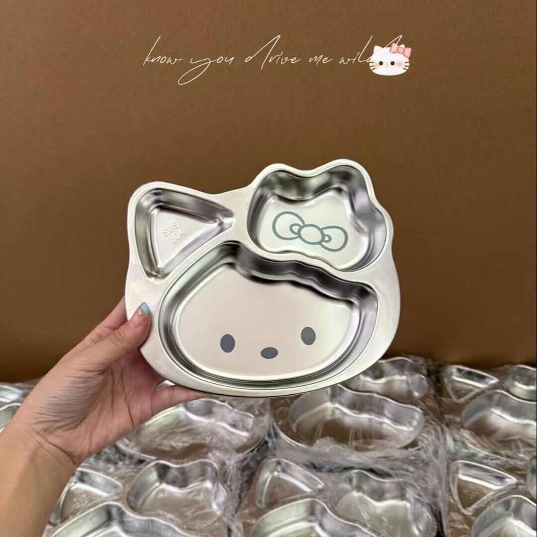316不锈钢HelloKitty餐盘儿童分格宝宝餐具可爱卡通家用不规则盘