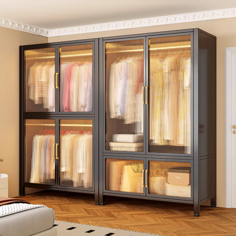 钢制衣柜卧室家用出租房用简易组装铁皮金属组合衣橱衣帽间储物柜